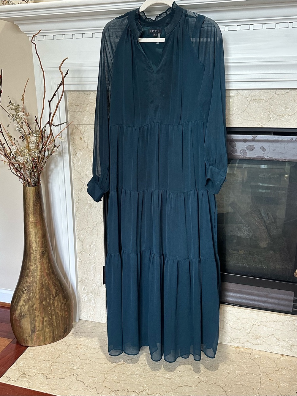 Lush Teal Tiered Long Sleeve Maxi Dress